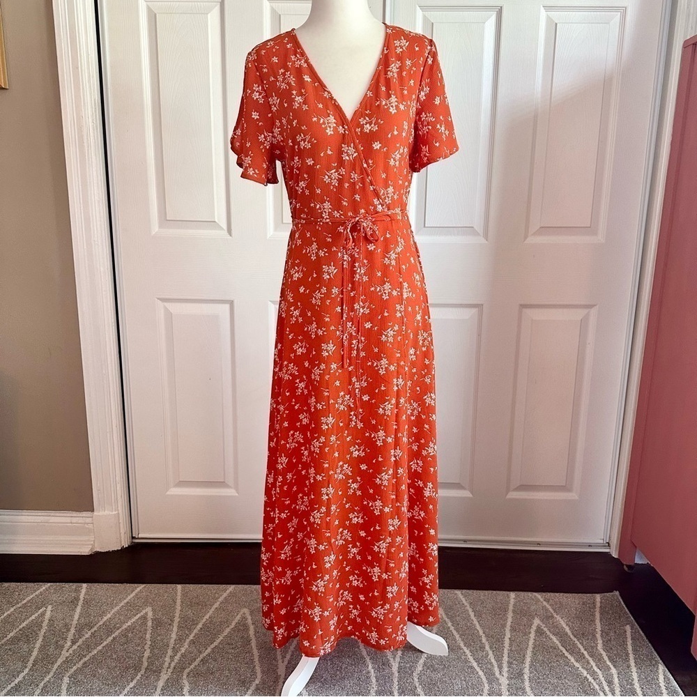 SHEIN Orange Floral Wrap Maxi Dress